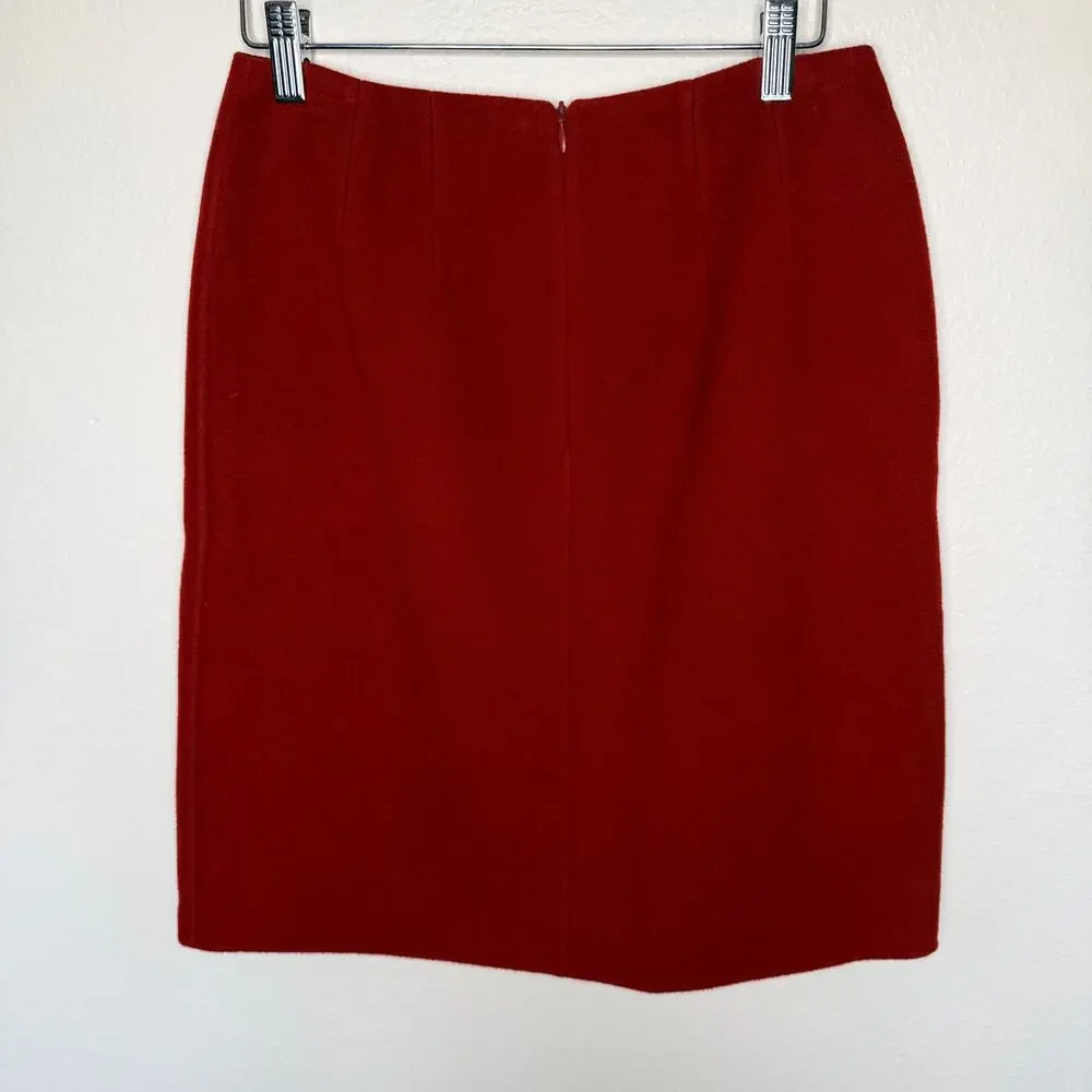 Talbots Red Faux Wrap 100% Wool Skirt 4 - Picture 5 of 11
